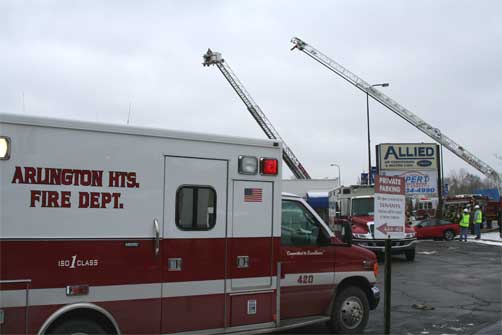 Arlington Heights Fire Department Paramedic Ambulance at Expert Auto Repair Fire in Palatine