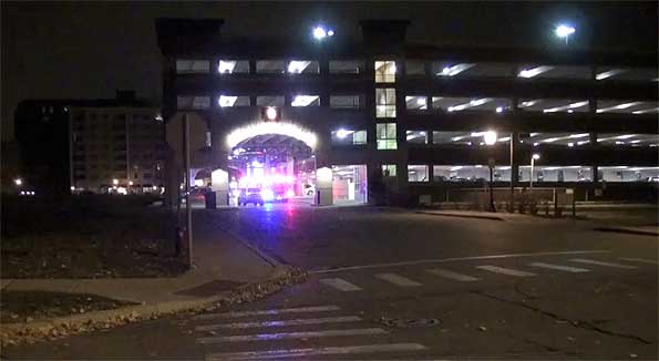 Injured man in parking garage