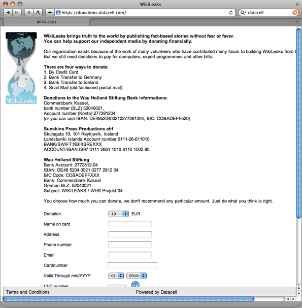 Datacell wikileaks screen shot