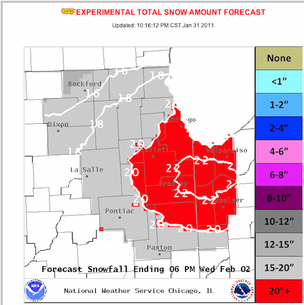 Total Snow Forecast January 31, 2011 1100 PM