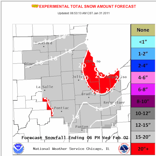 Snow depth forecast for Chicago