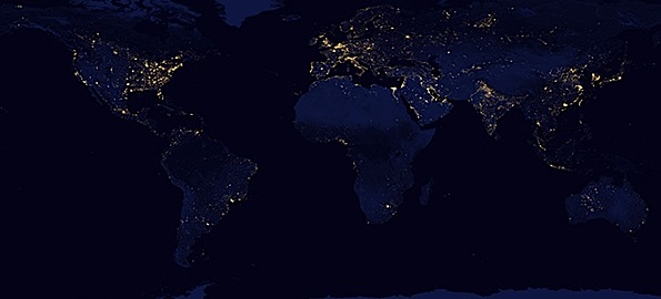 World Map Earth City Lights
