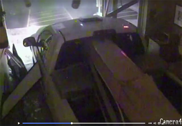 Smash and grab Subway burglary with pickup truck.