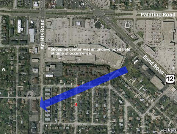 UFO flight path over Arlington Heights, Illinois