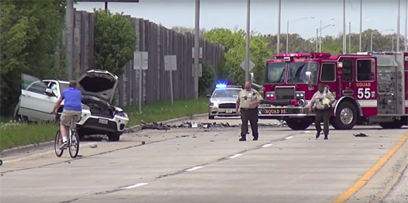 Bicyclist in Crime Scene Debris Field