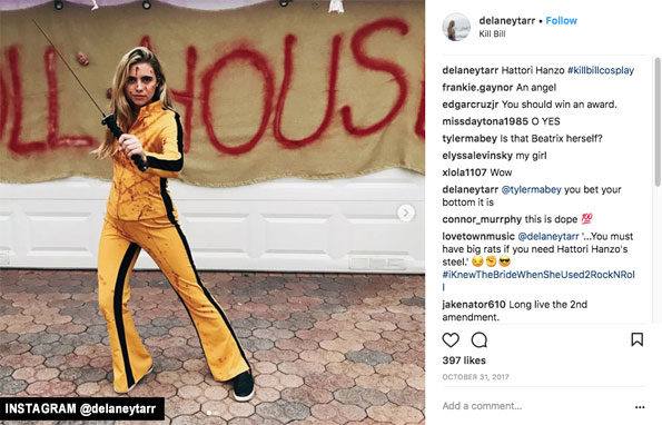 Instagram gun activist Delaney Tarr sword up