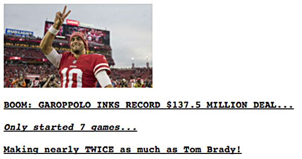 Jimmy Garoppolo salary on Drudge Report