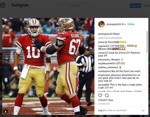 Jimmy Garoppolo Instagram Roar