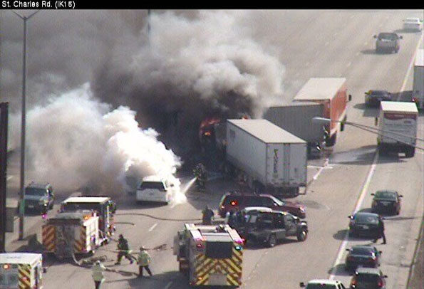 Truck Crash Fire on I-290 near St Charles Rd Elmhurst