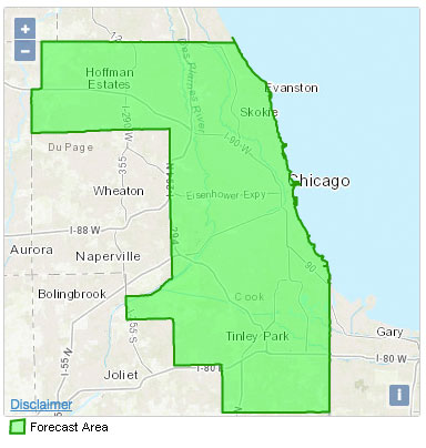 Click on Arlington Heights, IL on NWS map with abnormal countywide response showing entire Cook County