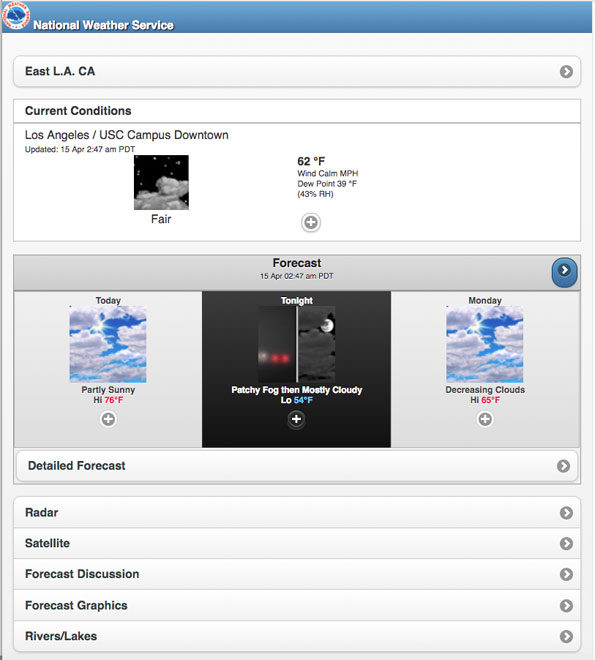 NWS Los Angeles Mobile working normally