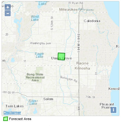 Click on Union Grove, WI on NWS map with normal local area response