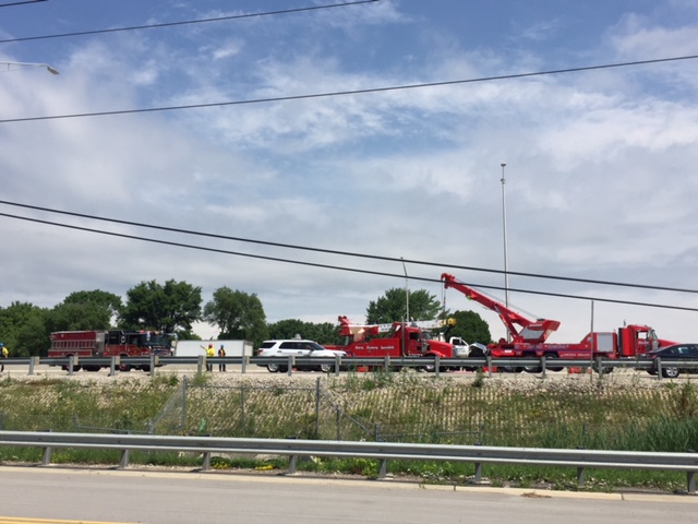 Rollover truck crash on EB I-90 west of Meagan Rd