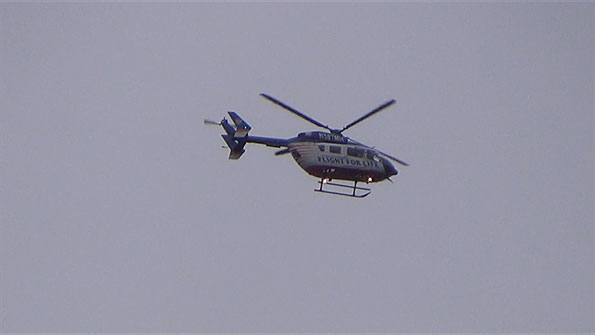 Flight for Life transporting patient from Woodstock to Level I Trauma Center Advocate Lutheran General Hospital in Park Ridge