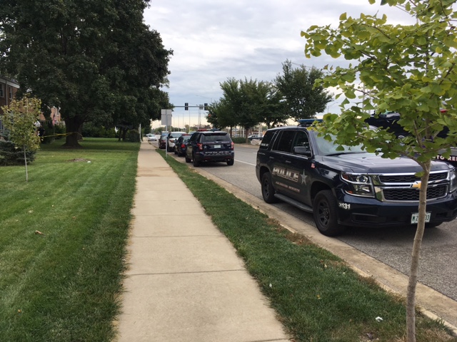 Crime scene tape at death investigation on Northwest Highway, Arlington Heights