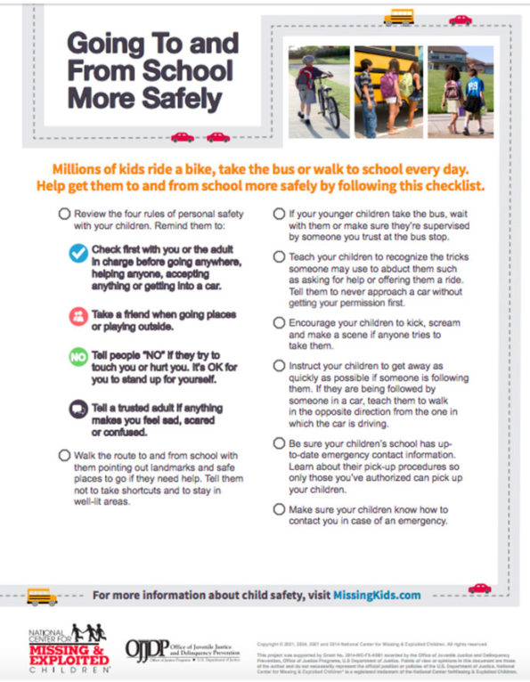 MissingKids.com Flyer: Going To and From School More Safely