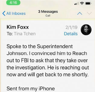 Kim Foxx to Tina Tchen text message