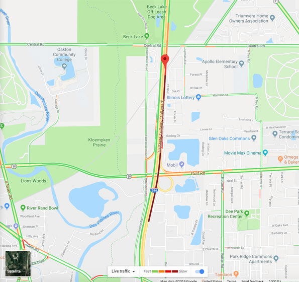 Map  of I-294 crash with disabled vehicle