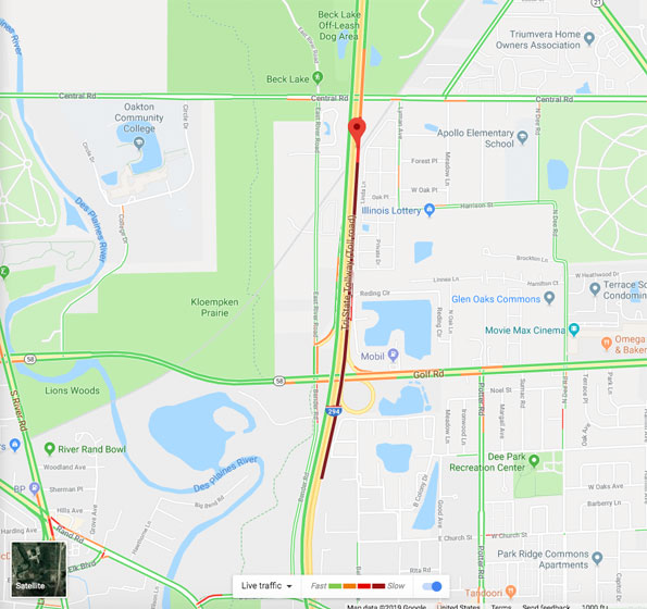Map of I-294 crash with disabled vehicle
