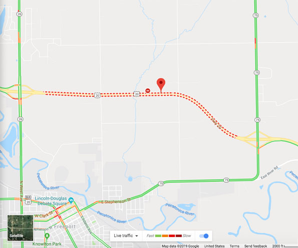 Map of US20 Truck Crash that killed Illinois State Trooper Brooke Jones-Story