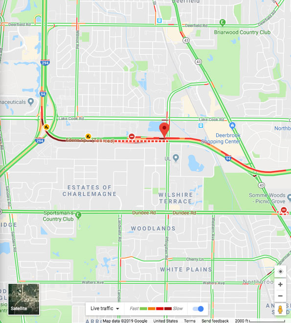 Edens Spur Map after Truck vs multiple-vehicle crash on Sunday April 21, 2019