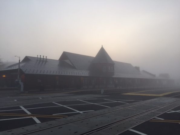 Foggy sunrise at Metra Train Station Arlington Heights