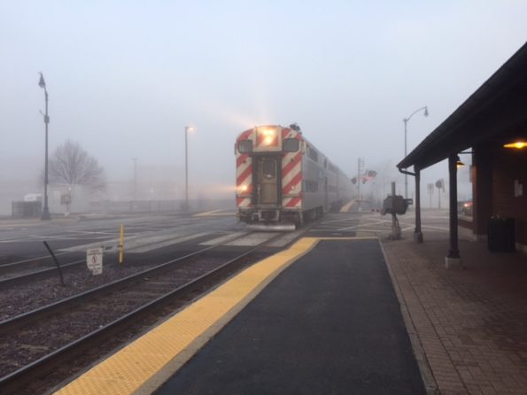 Foggy train arriving
