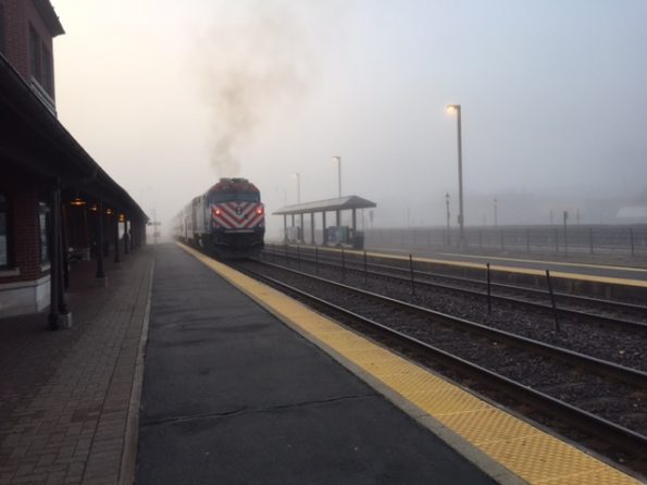 Foggy Metra departing the station