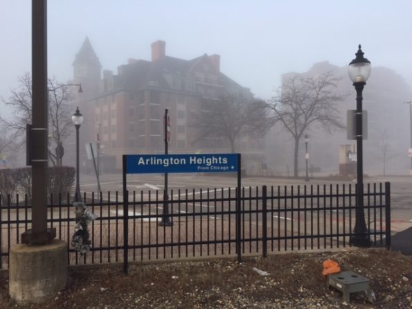 Foggy Arlington Heights from Chicago