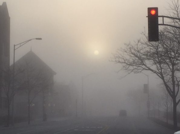 Foggy Sigwalt Street at sunrise