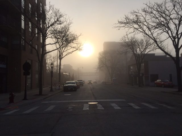 Foggy sunrise on Miner Street