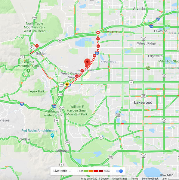 Traffic Map Lakewood Colorado on April 25, 2019