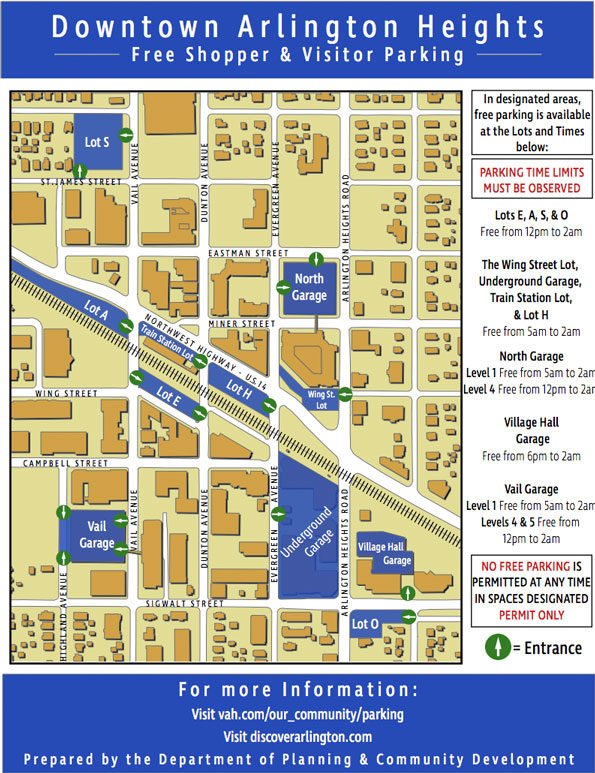 Downtown Arlington Heights parking map 2019