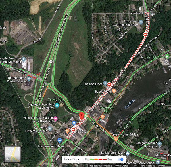Algonquin excavator accident map and satellite view from May 21, 2019 accident