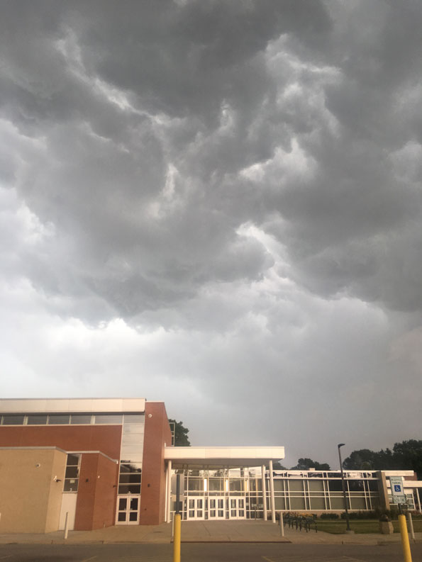 Approaching storm from the north over Thomas Middle School