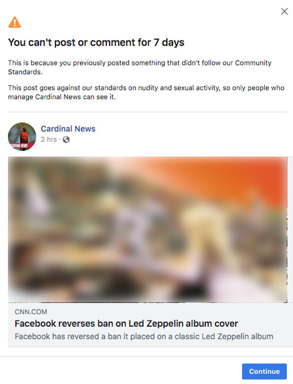 Blocked by Facebook over share of CNN article about Led Zeppelin Cover Houses of the Holy