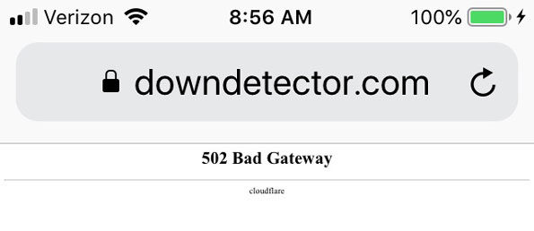 Bad Gateway 502 Cloudflare downdetector.com alert Tuesday July 2 2019