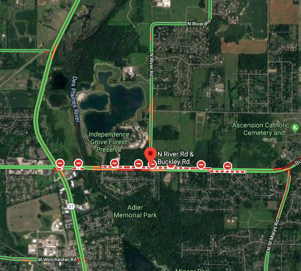 Map School bus crash Libertyville Thursday August 1, 2019