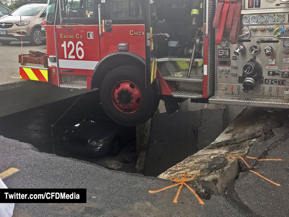 Chicago Fire Department Engine 126 on parking desk collapse (Chicago Fire Department media)