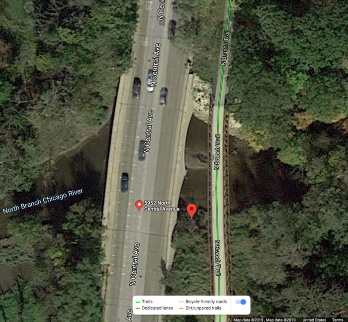 North Branch Chicago River Satellite View near Edgebrook Woods, Sunday, September 29, 2019 North Branch Chicago River Satellite View near Edgebrook Woods, Sunday, September 29, 2019