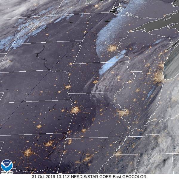 GOES-East GEOCOLOR Clouds Wednesday October 31 2019 at 8:11 AM