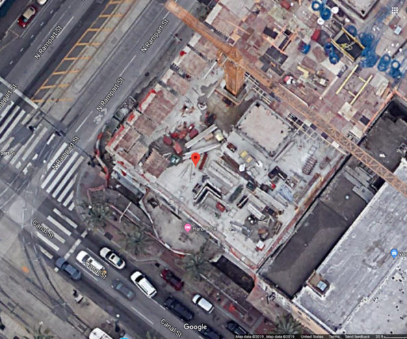 Hard Rock Hotel New Orleans construction collapse site satellite view