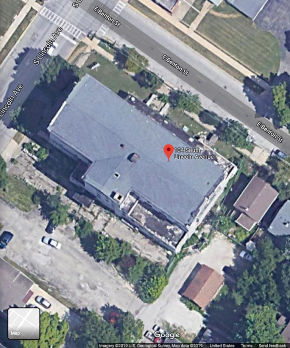 Illinois Masonic building, Aurora, satellite view
