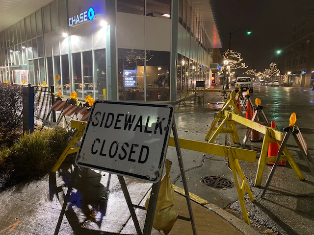 Chase sidewalk closed on Dunton Avenue