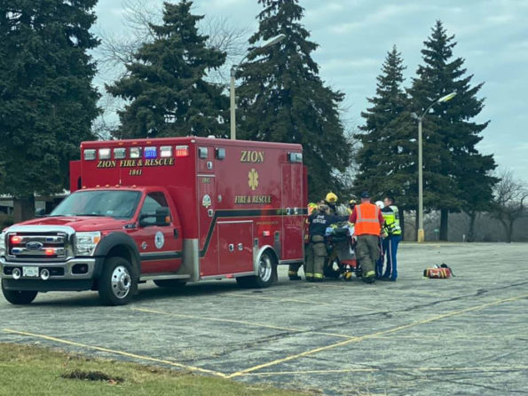 Ambulance at Flight for Life Landing Zone in Zion, December 7, 2019