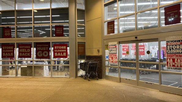 Bed Bath & Beyond store closing banners at front of store at Randhurst Village in Mount Prospect