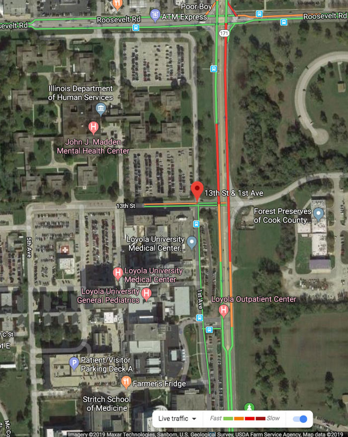 Fatal Hit and Run near Loyola Medical Center Traffic Map