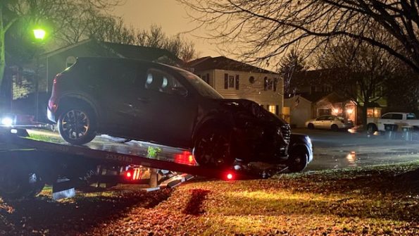 SUV crash against house at Newbury Lane and Grove Street in Scarsdale, Arlington Heights