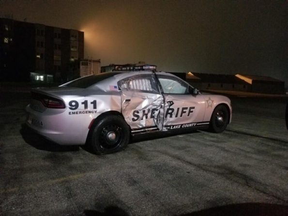 Damage Lake County Sheriff Car after DUI crash at fatal crash scene