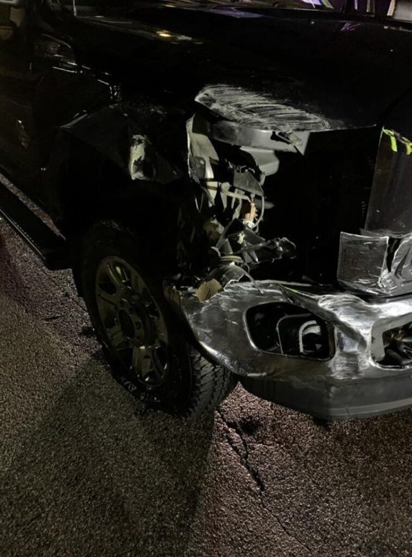 DUI driver's pickup truck damage at US 12 and Volo Village Road in Lake County